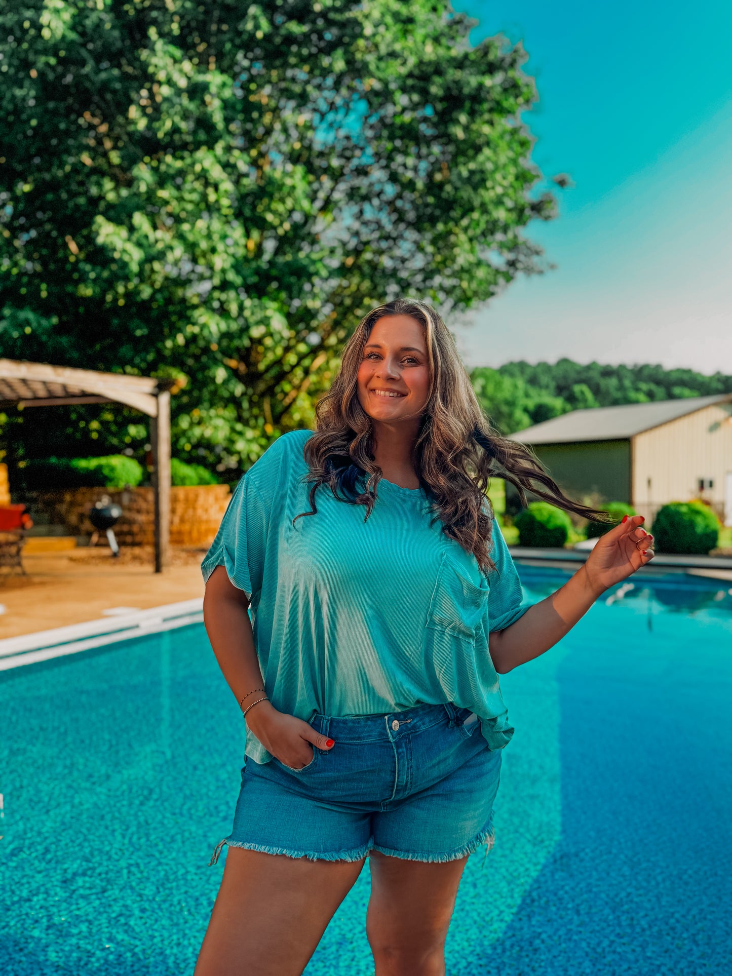 Summer Pocket Tee - Dusty Teal