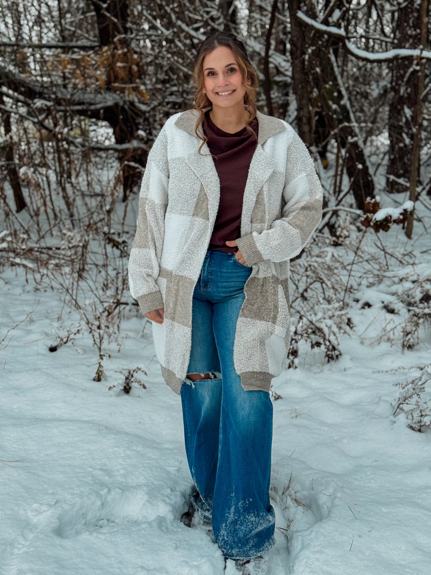 Gray Gingham Cardigan