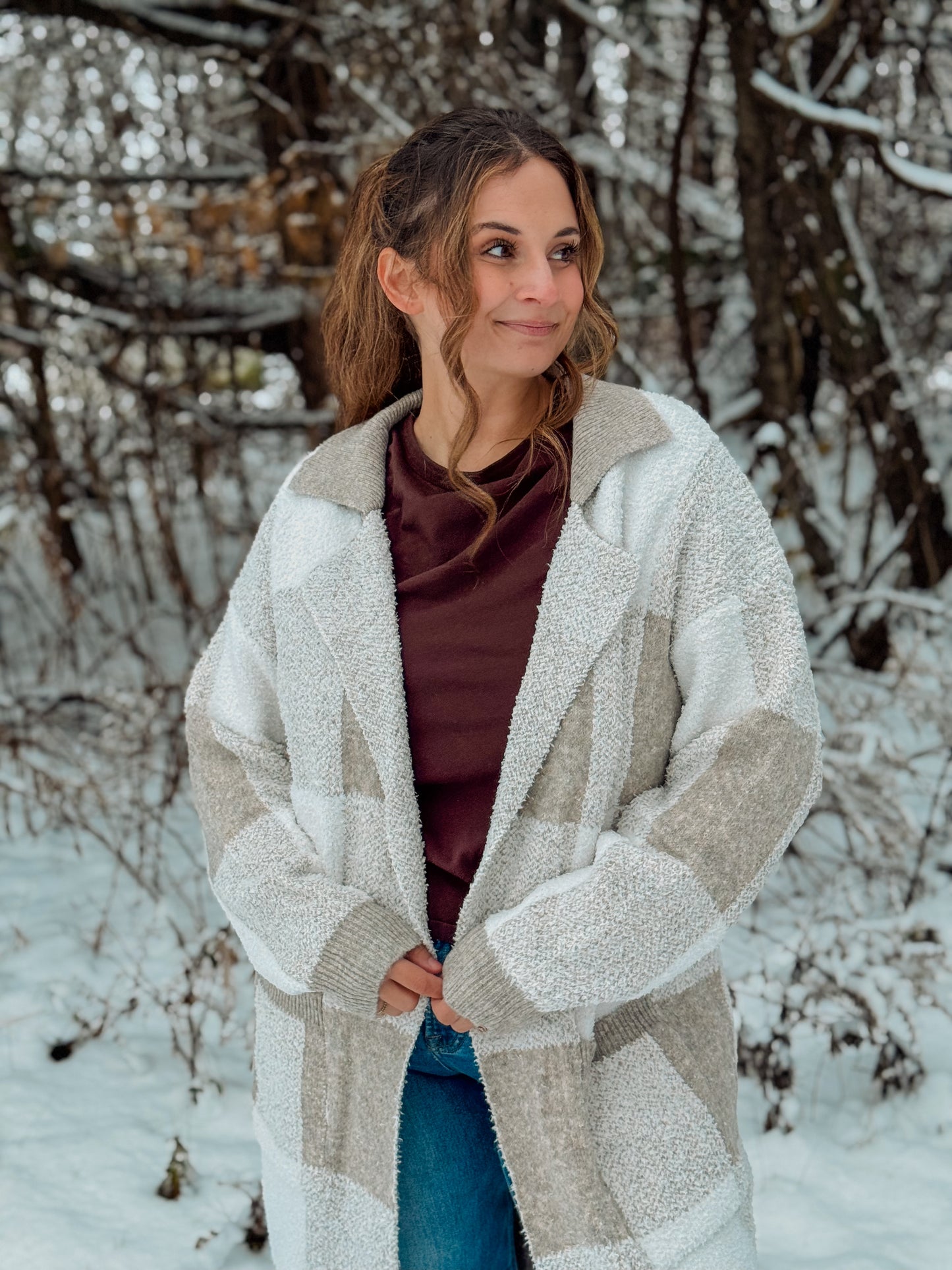 Gray Gingham Cardigan