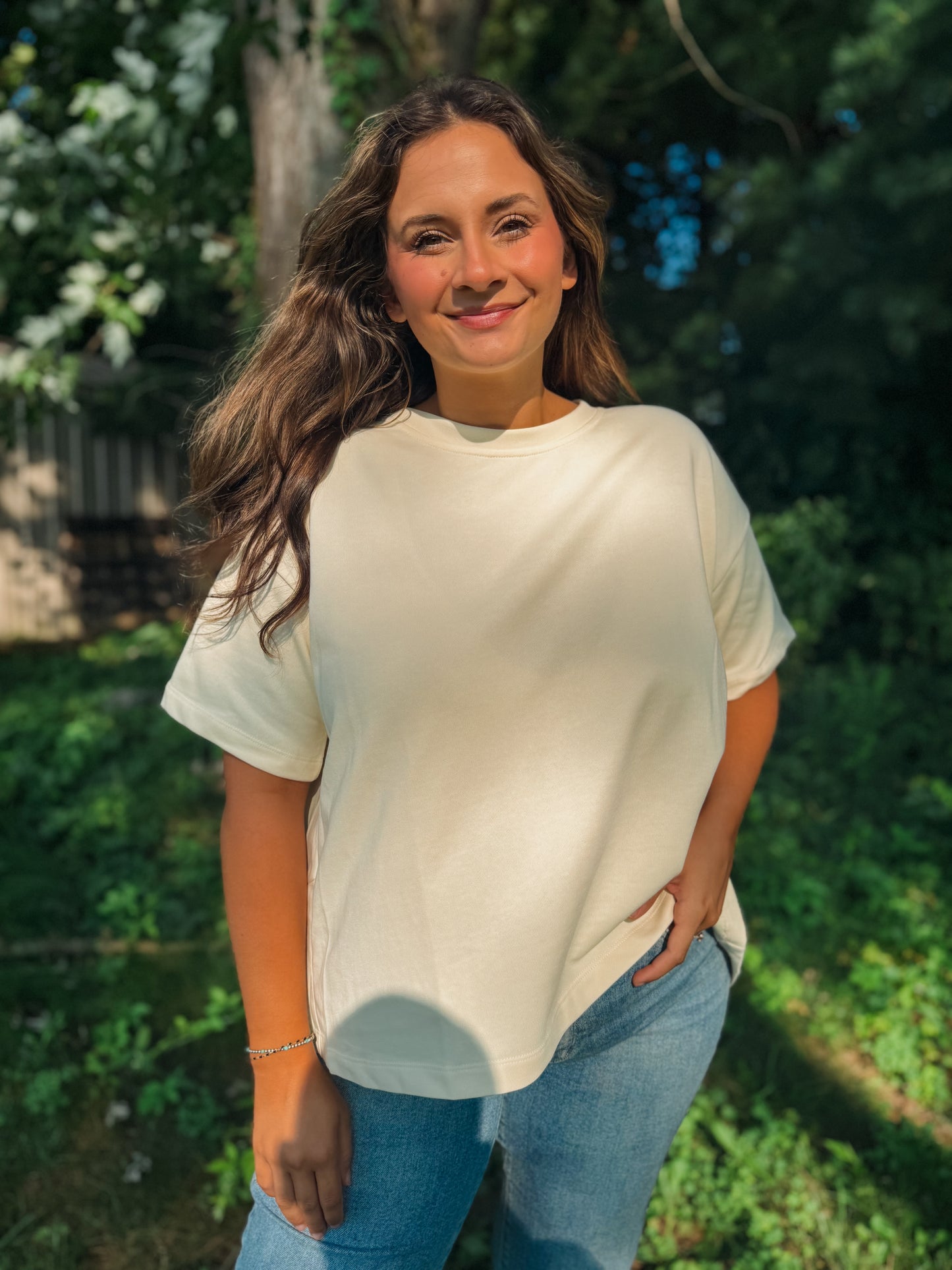 Ivory French Terry Oversized Blouse