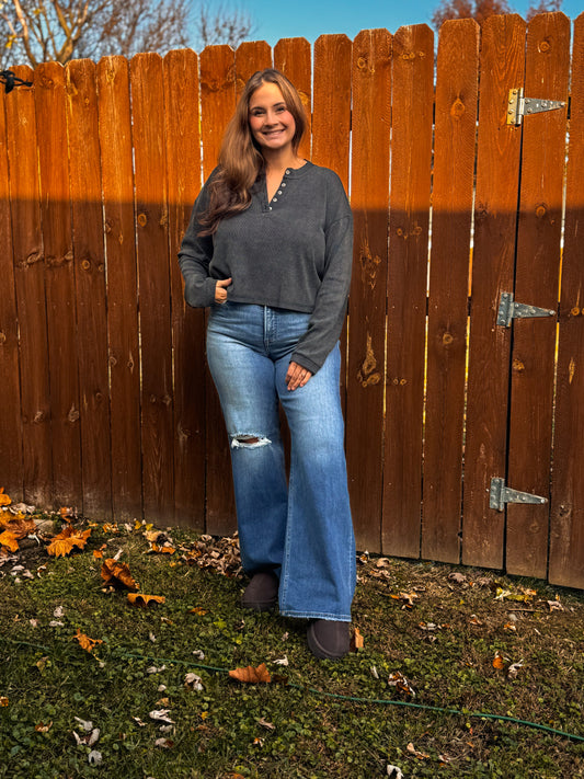 The Henley Top - Ash Black